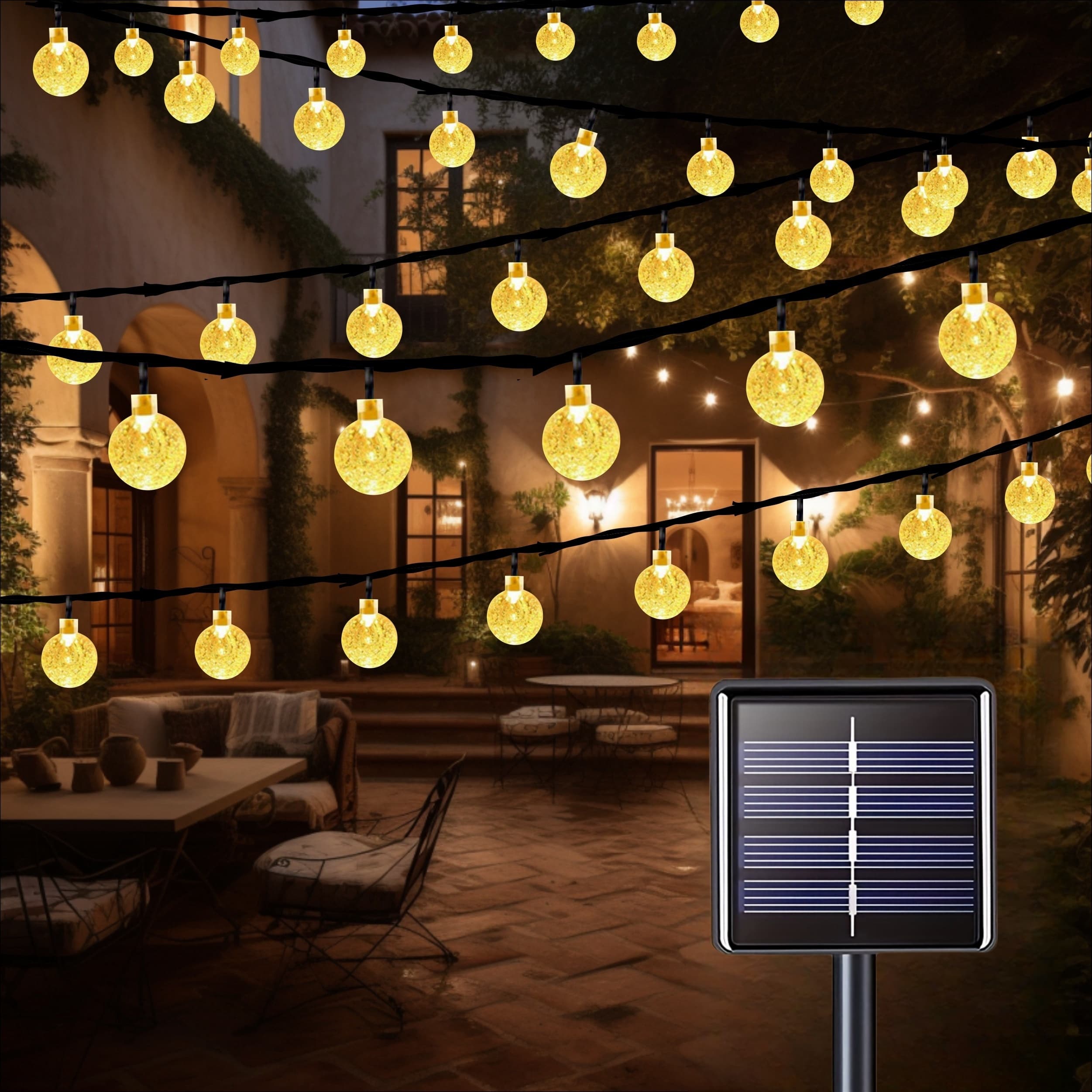 TEMU 2 Packs Of 200 Led 78ft Solar String Lights, Outdoor Bubble Ball Lights, 8 Lighting , Garden, Courtyard, Porch, Wedding Party Decoration, Table Lamp (warm White)