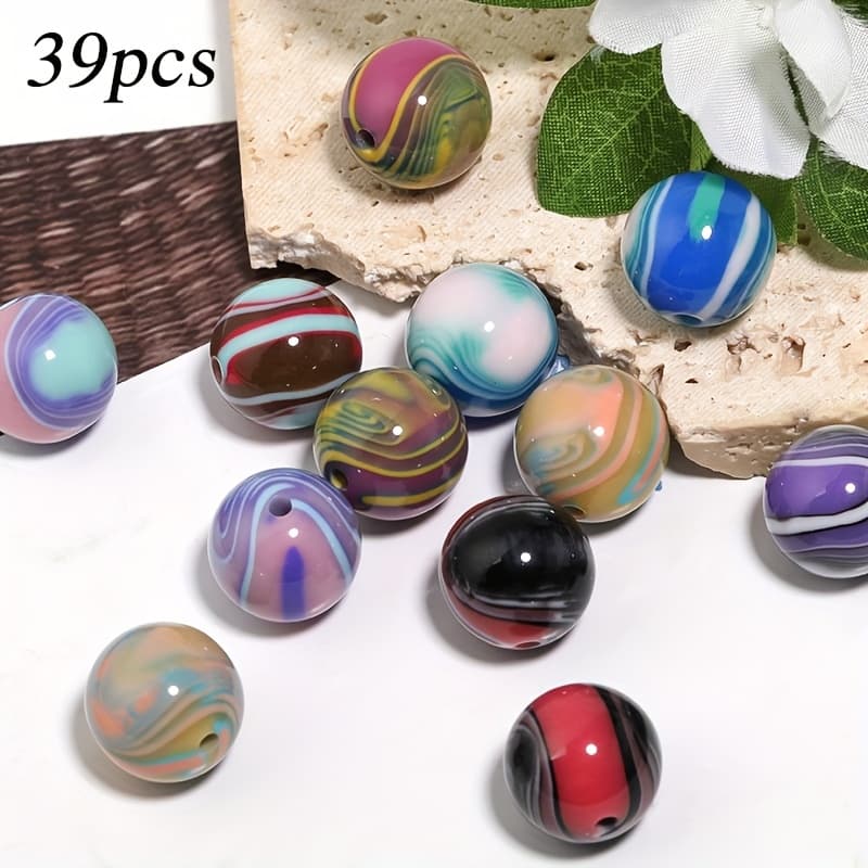 TEMU 39pcs Mixed Color 16mm Three-color Gradient Water Acrylic Beads Aperture 2.8mm Beaded Loose Beads Beads Pen Keychain Decorative Beads, Jewelry, Handicrafts Production Parts, Materials, Additions