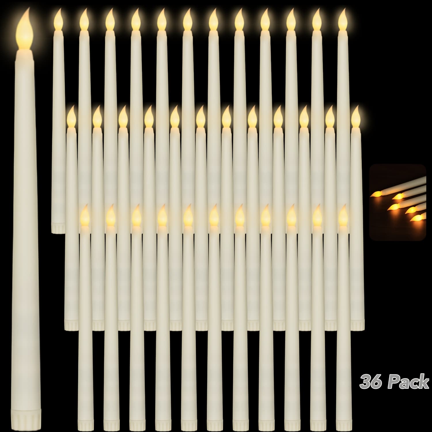 TEMU 36pcs Flameless Taper Candle Battery Powered Realistic Flickering Flame With Switch Control - Home Decor Valentine's Day Candle Light, Table Decor Lighting, Gift, Batteries Not Included