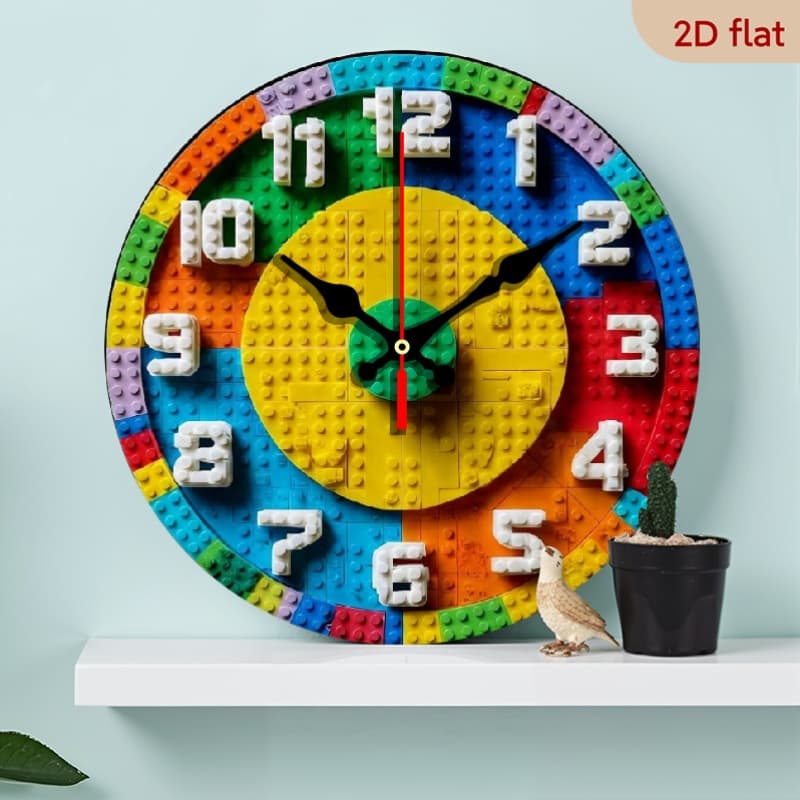 TEMU 10-inch 2d Flat "building Blocks Assembly" Theme, Wooden Circular Silent Wall Clock, Suitable For Art Decoration, Wall Decoration, An Ideal Gift For Festivals And Birthdays