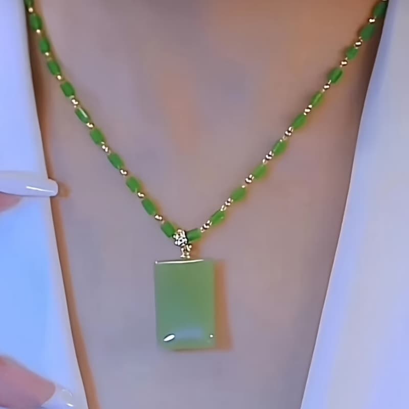 TEMU Elegant Green Pendant Necklace | Copper Everyday Jewelry For, Perfect For Daily And Party Occasions, Easy And Chic Style