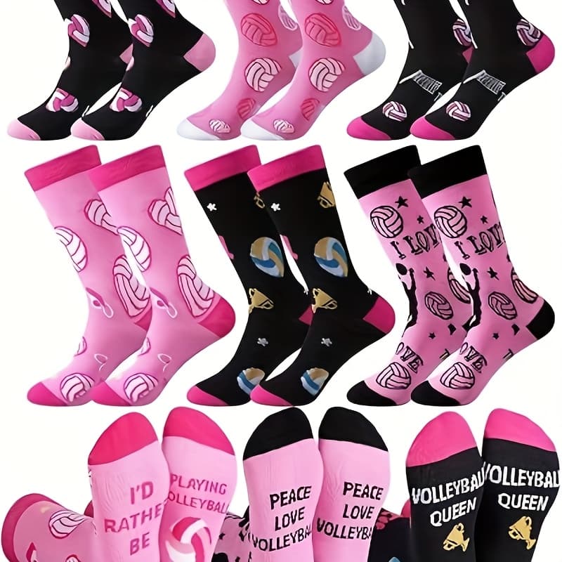 TEMU 6 Pairs Volleyball Socks Women Funny Novelty Sports Volleyball Crew Socks Gifts Bulk For Lovers Players Gifts