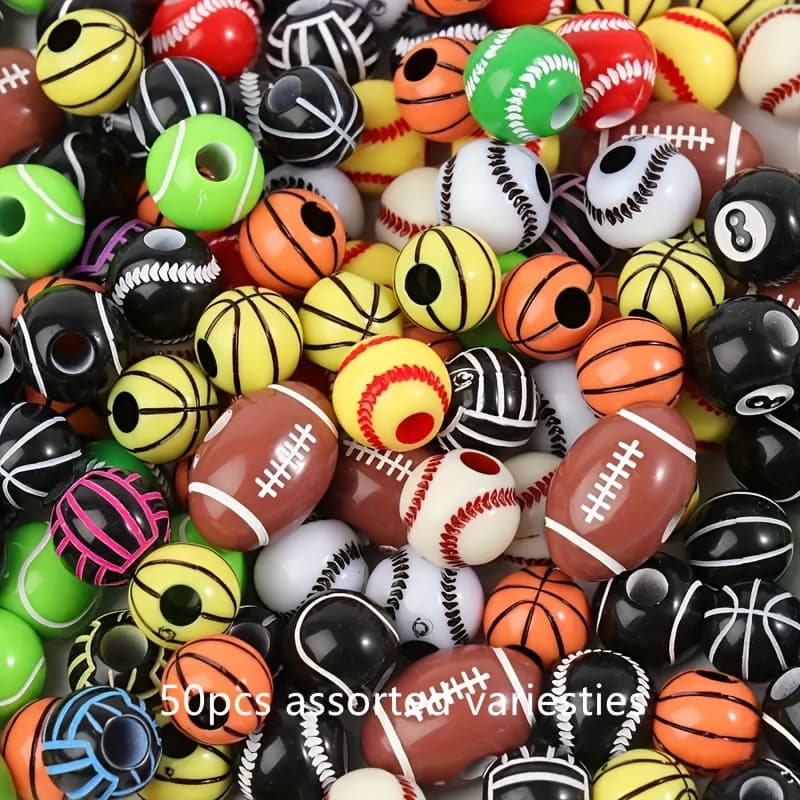 TEMU 50pcs, Mixed Sports Style Beads Set For Diy Bracelets And Necklaces Jewelry Making