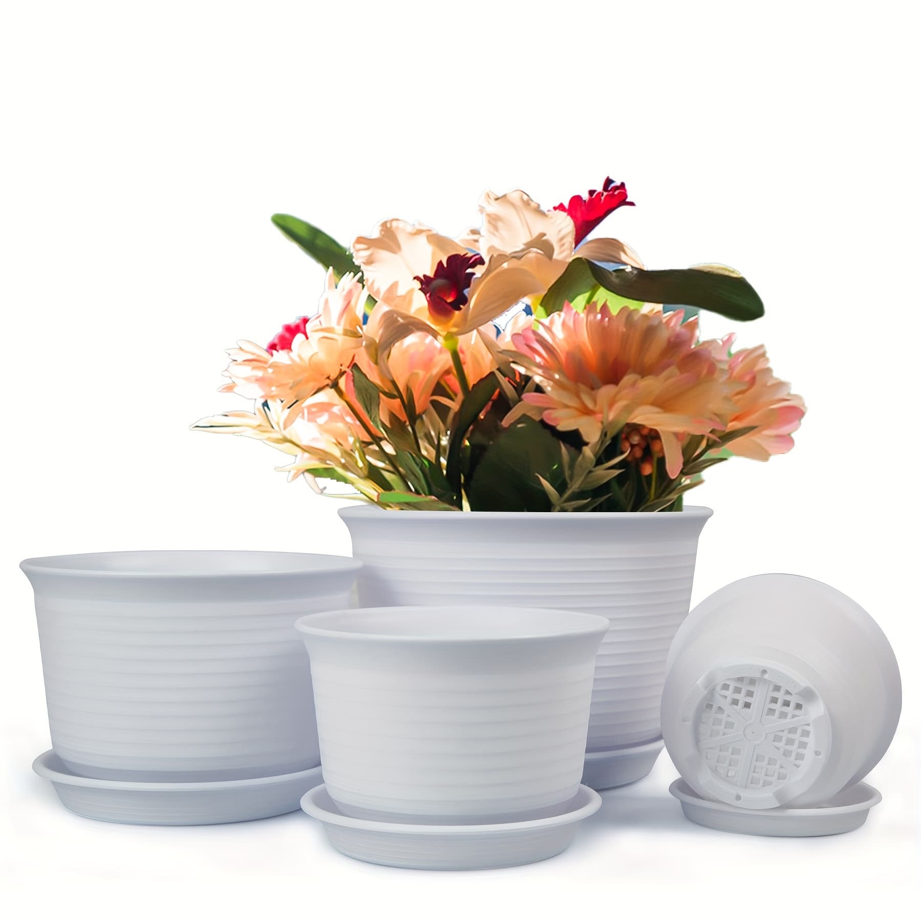 TEMU 4 Pcs 8.4/7.0/5.8/4.8 Inches Plant Pots, Planters For Indoor Plants With Drainage Holes And Tray, Set Of 4 Flower Pots Modern Decorative Planter For House Garden Plants And Flowers