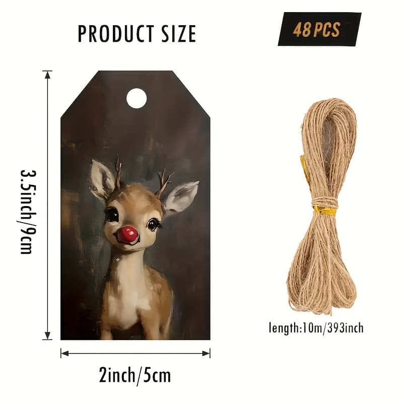 TEMU 48pcs Reindeer Gift Tags With & - Animal Theme Christmas Present Card, Party Favor Labels For
