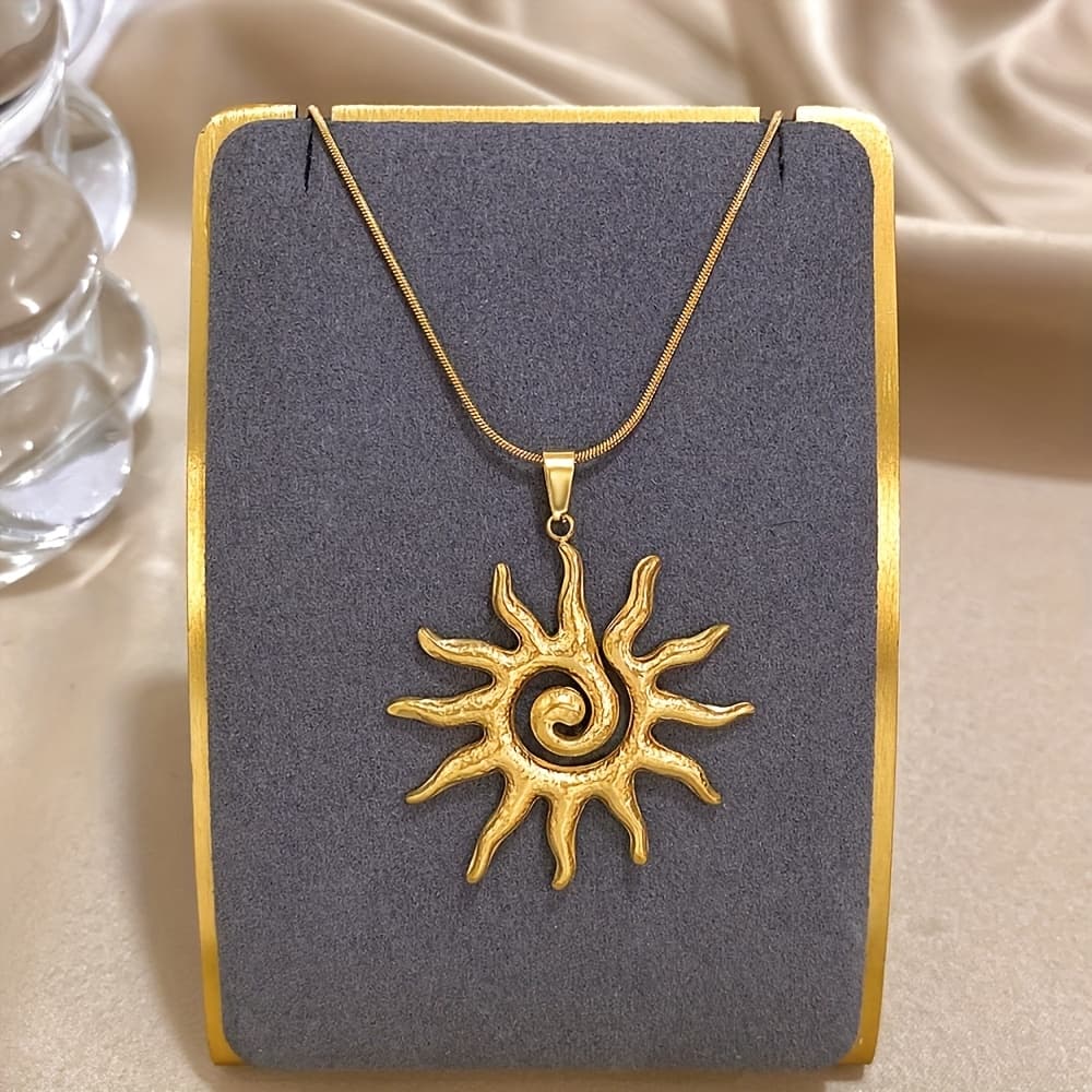 TEMU 1pc Vintage Elegant Spiral Pendant Necklace, 304 Stainless Steel Sunflower Necklace, Unisex Jewelry For Daily & Party Wear, Ideal Valentine's Day Gift, Accessory