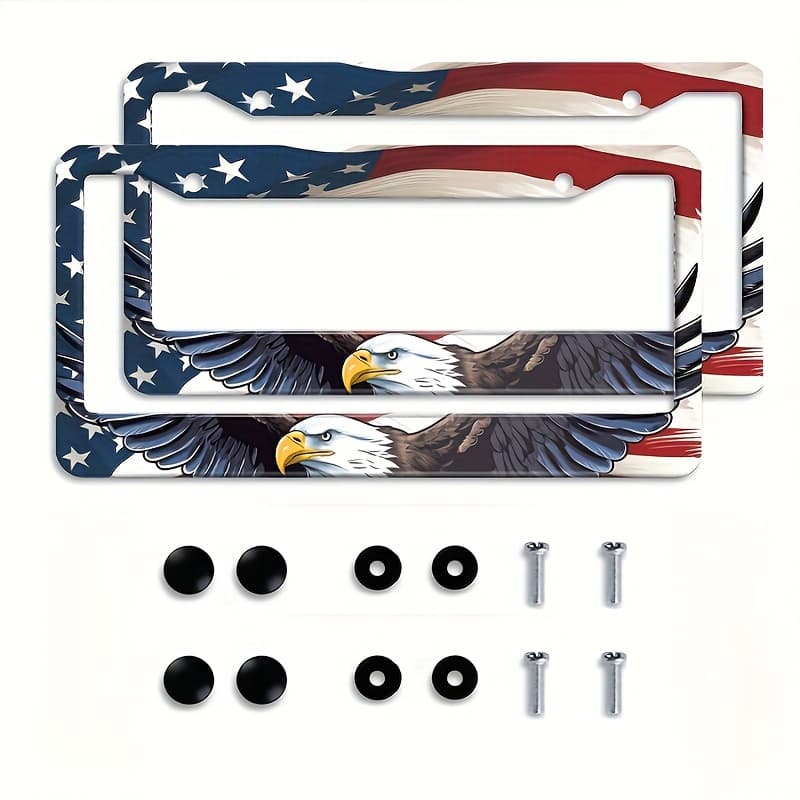 TEMU A Pair Of License Plate Frames Featuring And Eagle Designs, Made From High-quality Abs Material. Stylish Holders Come With Black Additions And Are Perfect For Decorating Any Type Of Vehicle