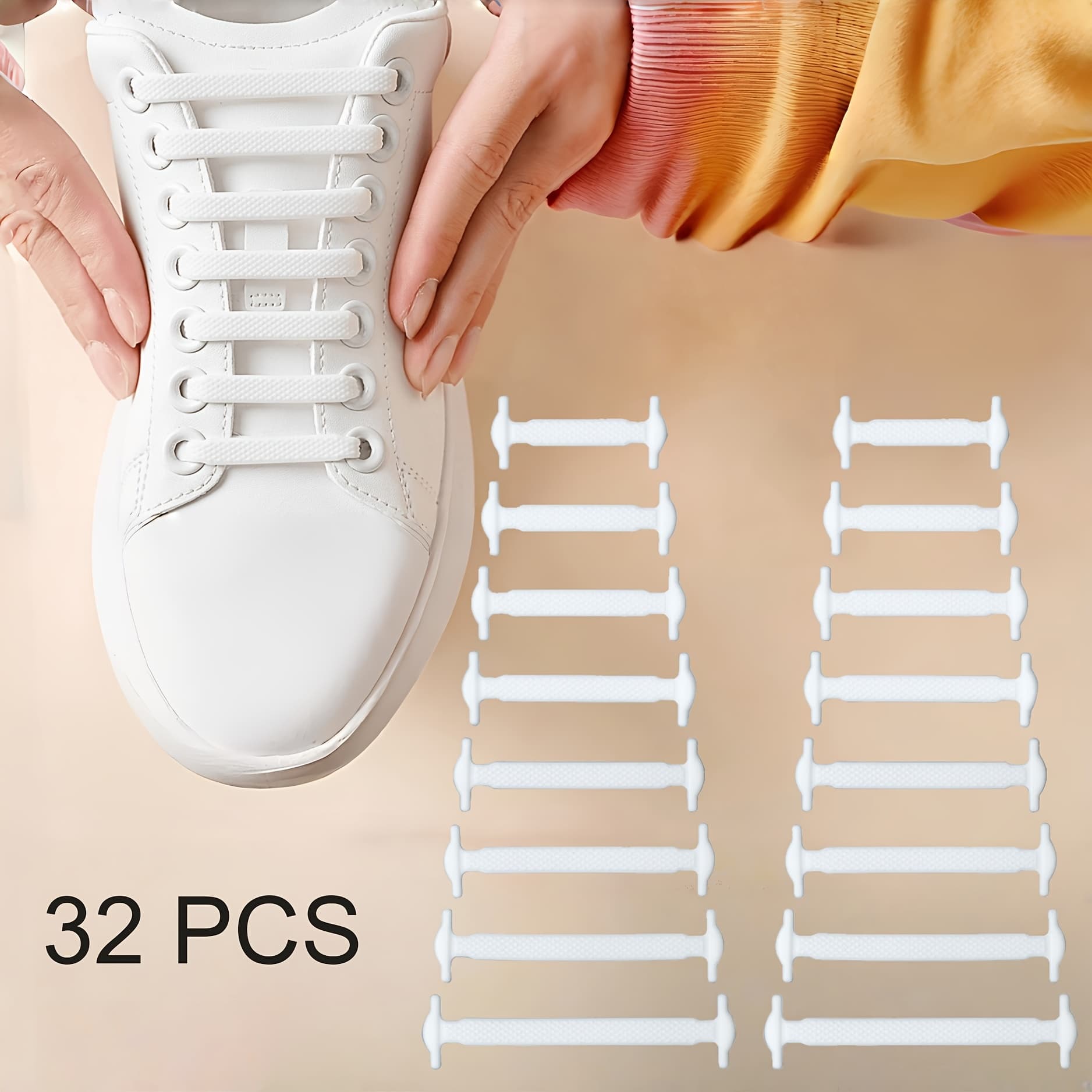 TEMU 32pcs T-shaped No-shoelace Design, Lightweight And Easy To Clean, Convenient To Operate, Suitable For Athletic Shoes, Casual Shoes, Sneakers, , Without Battery