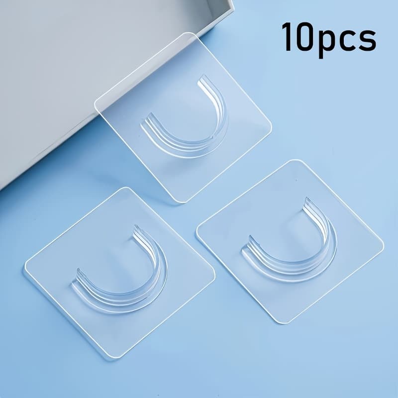 TEMU 10pcs Set Of Telescopic Rod Fixing Brackets, No-drill Adhesive Clothesline , Curtain Rod Hanging Rod Base, Multifunctional Hooks