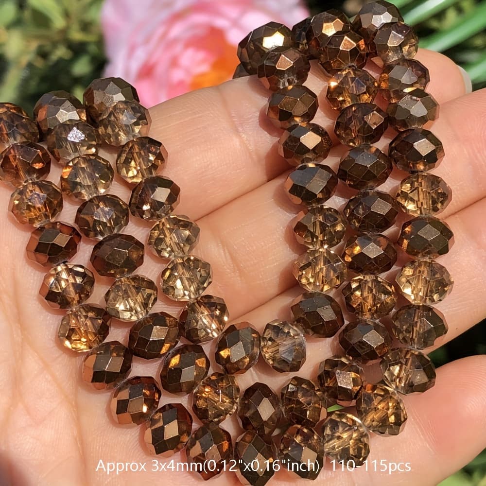 TEMU 4/6/8mm Imported Ab Coffee Color Section Wheel Flat Beads Artificial Crystal, For Diy Handmade Bracelets, Earrings, Necklaces, Jewelry Making, Wedding Accessories