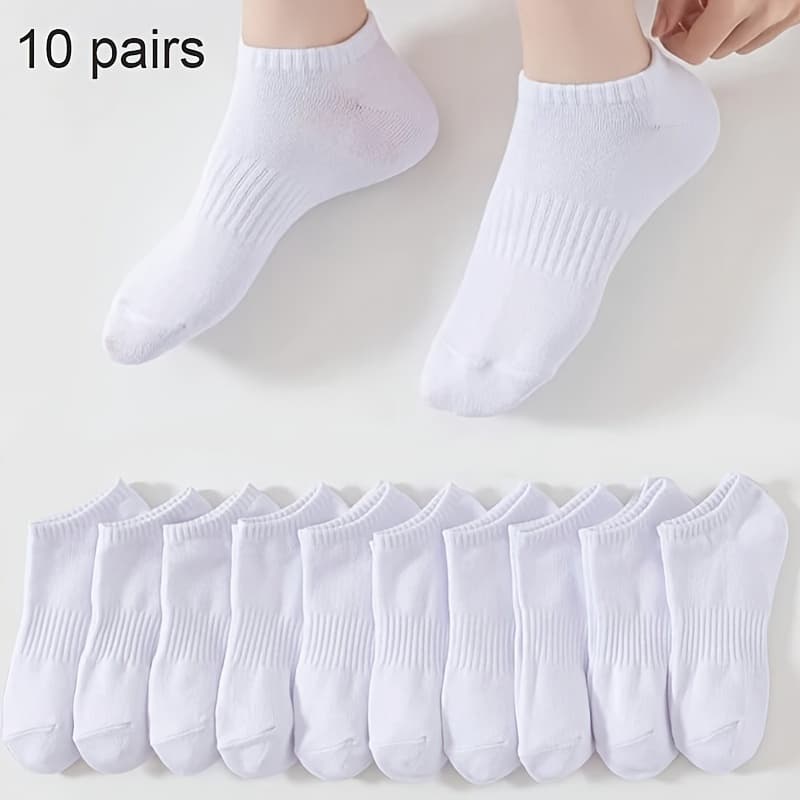 TEMU 10 Pairs Women's Waist-cinching Invisible Easy Breathable All-match White Short Socks