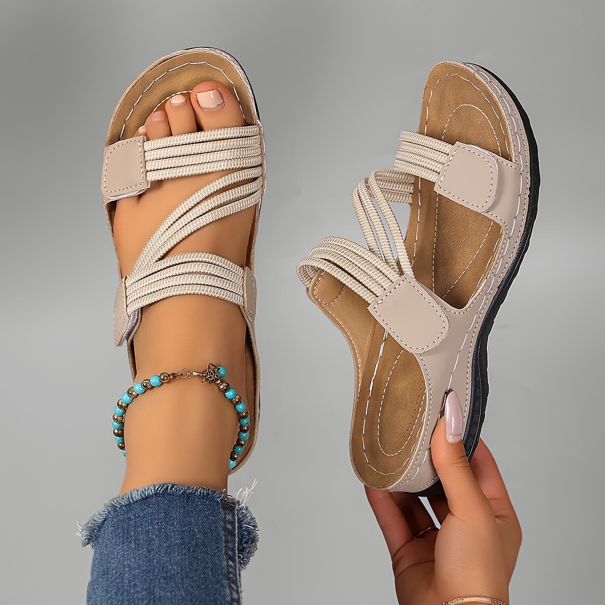 TEMU Women's Summer Casual Wedge Sandals - Open Toe Breathable , Suitable For Beach, Hiking, Outdoor, Vintage Style, Women Shoes