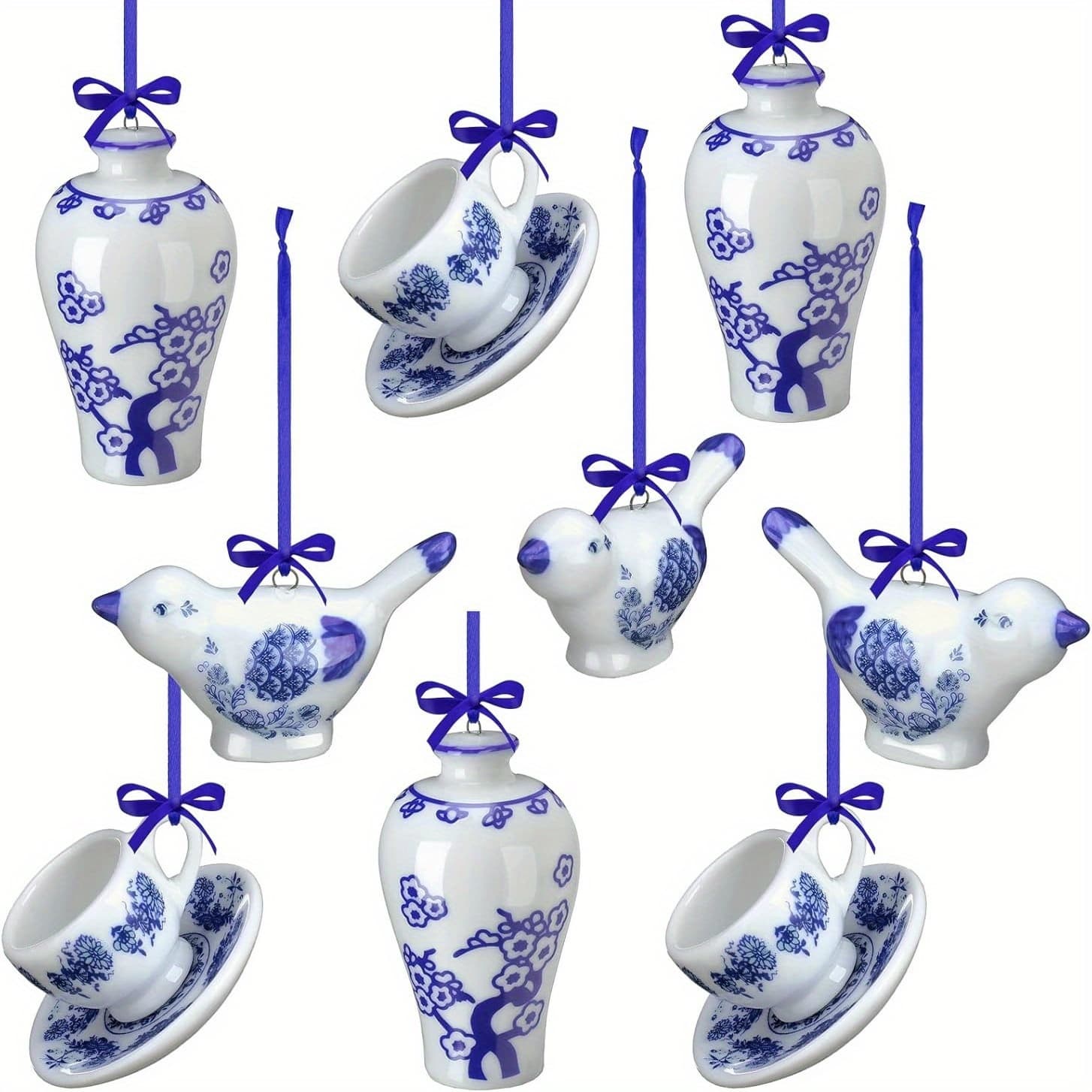 TEMU 9pcs Porcelain Ornaments | Chinoiserie Fall Pumpkin Decor Hanging Pendants - Ceramic Christmas Tree Ornaments For Christmas & Autumn Decoration () By Buryeah