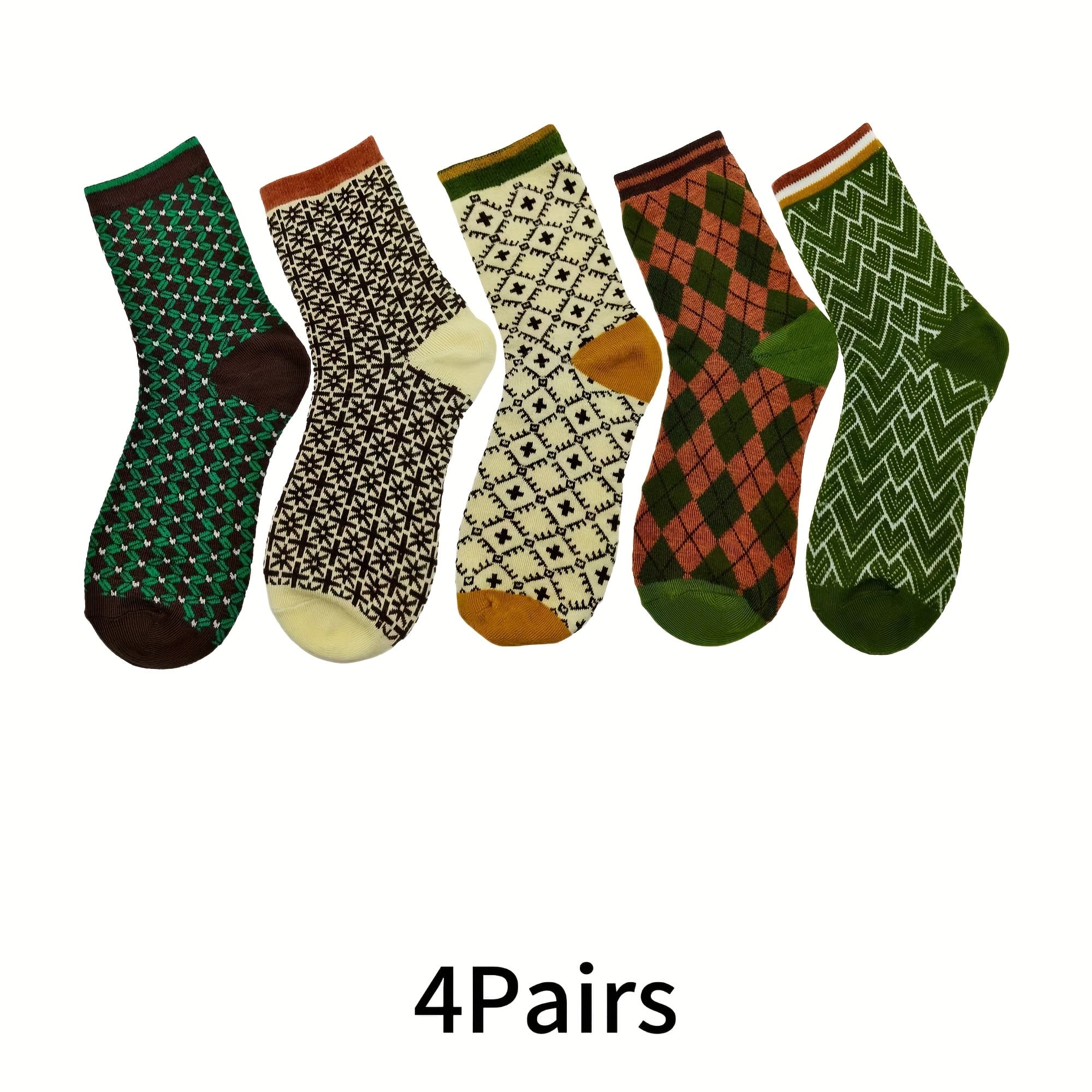 TEMU 4/8 Pairs Autumn Winter New Geometric Retro Color-block Ins Trendy Women's Mid-calf Socks