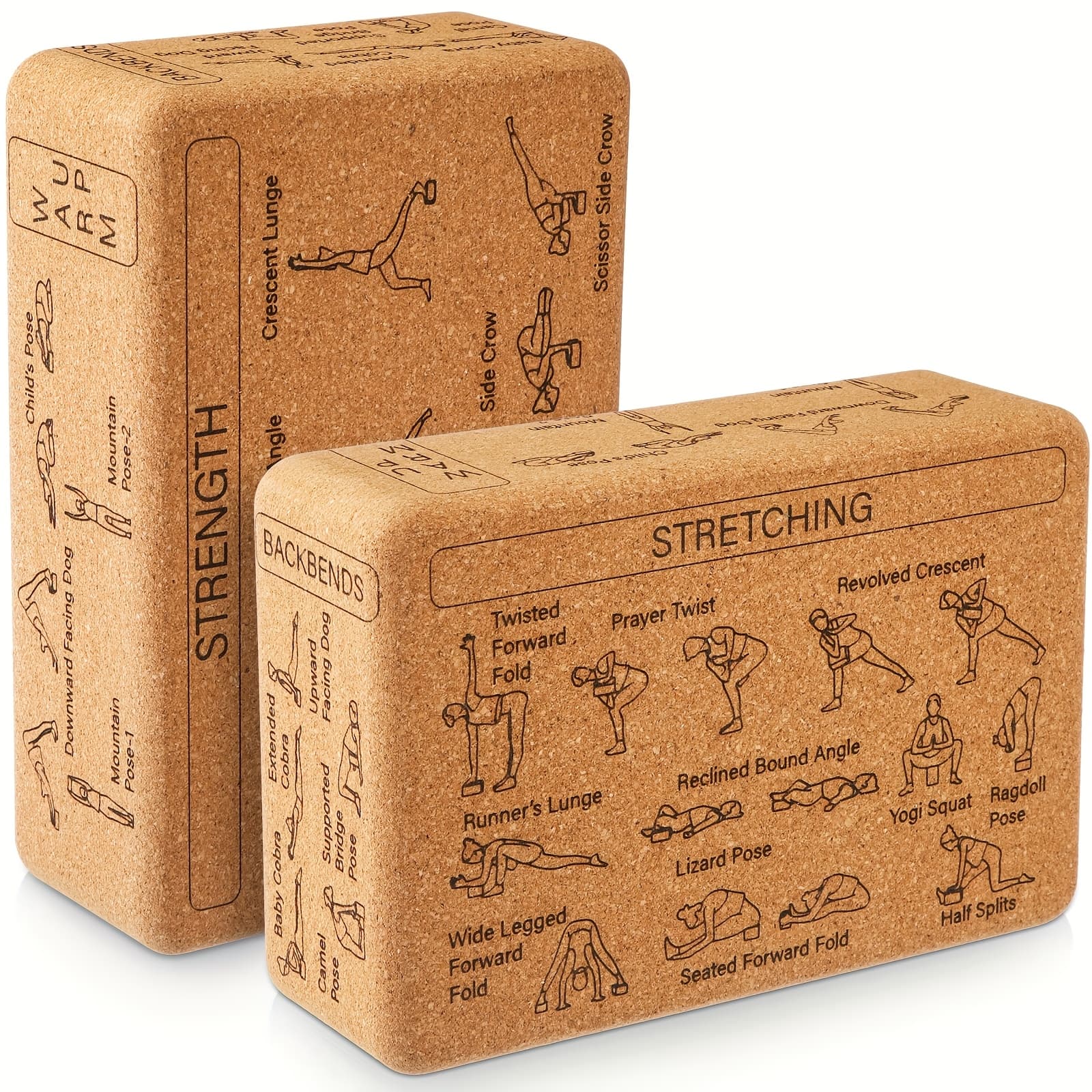 TEMU 2 Pack Cork Yoga Blocks Yoga Poses Teaching Cork Yoga Blocks, Suitable Poses For Beginners And High Density Yoga Block With Non Slip Surface Support, Balance