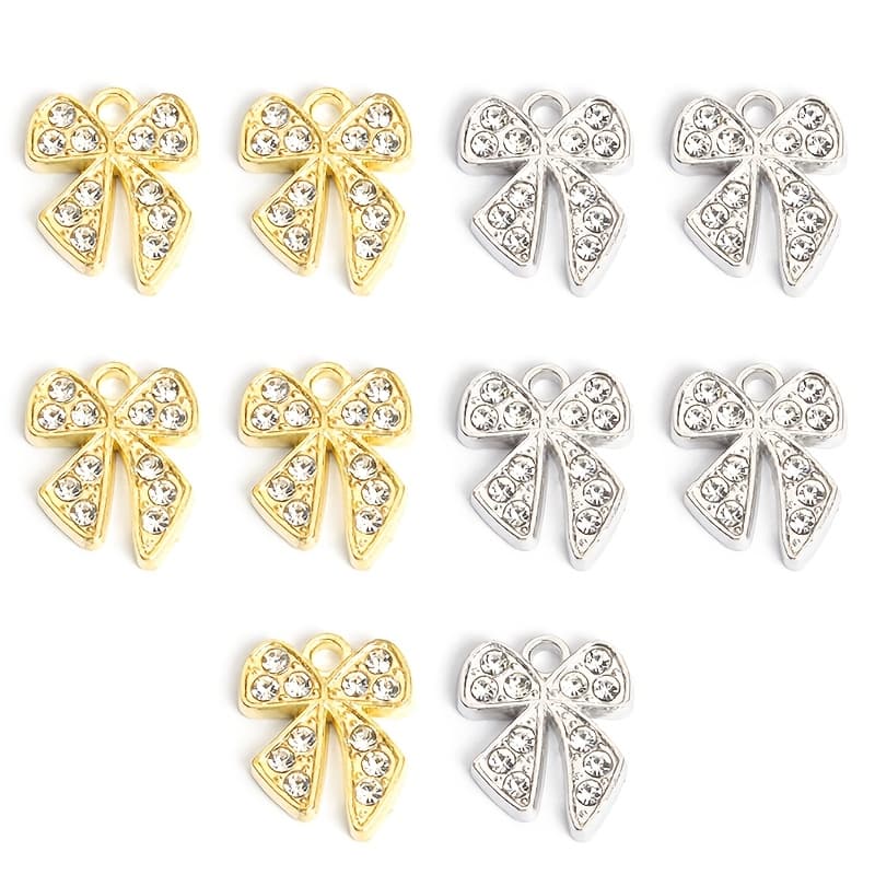 TEMU 10-pack Sparkling Bow Charms, Fashionable Diy Alloy Pendant For Necklace, Bracelet, Earrings, Keychain, Clothing And Bag Decoration - Alloy Knot Jewelry Craft Accessory