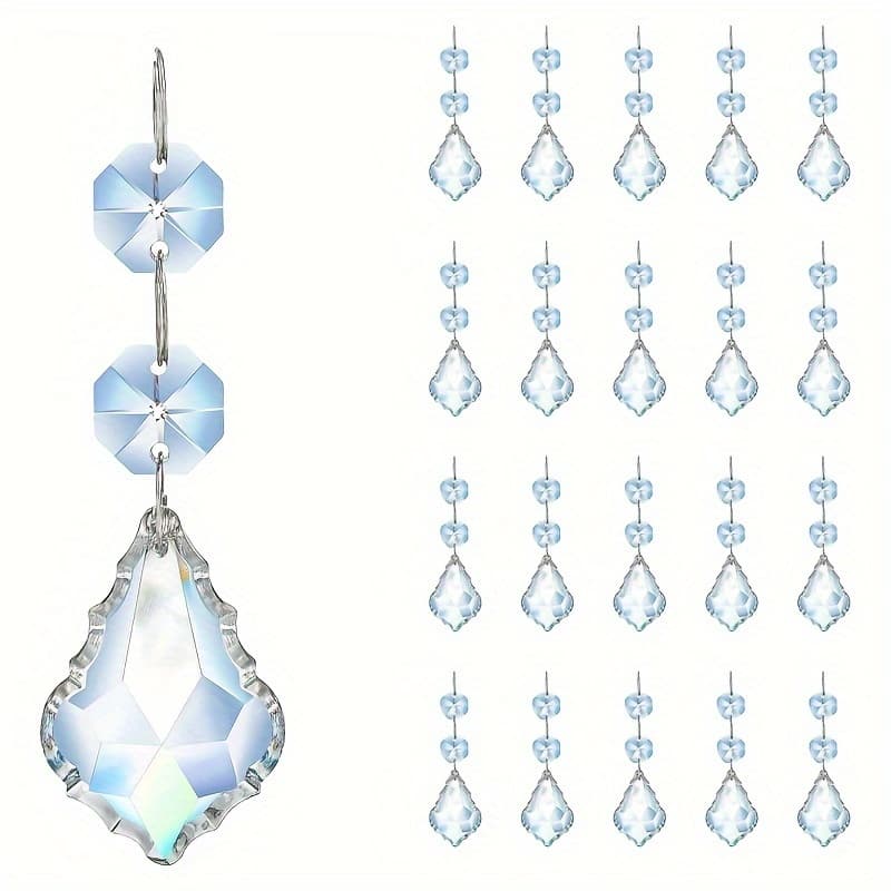 TEMU 20pcs Of Maple Leaf Crystal Chandelier Prism Replacement Pendants, Hanging Crystal Beads For Chandelier Decoration In Wedding Styles