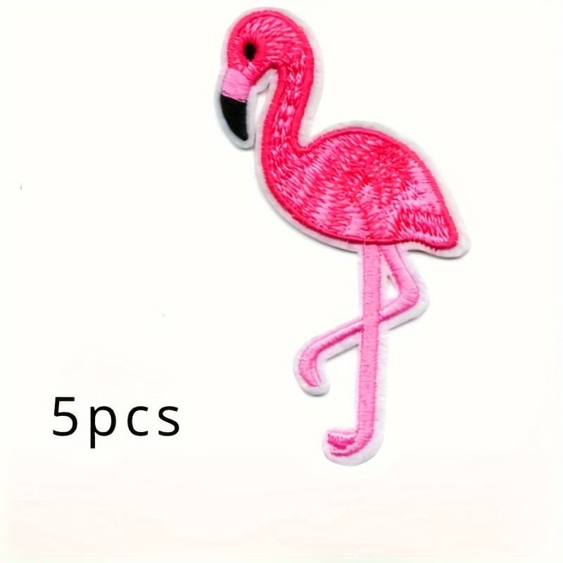 TEMU 5pcs Flamingo Embroidered Iron-on Patches, Animal Appliqué Decorative Sew-on Fabric Patches For Clothes And Crafts