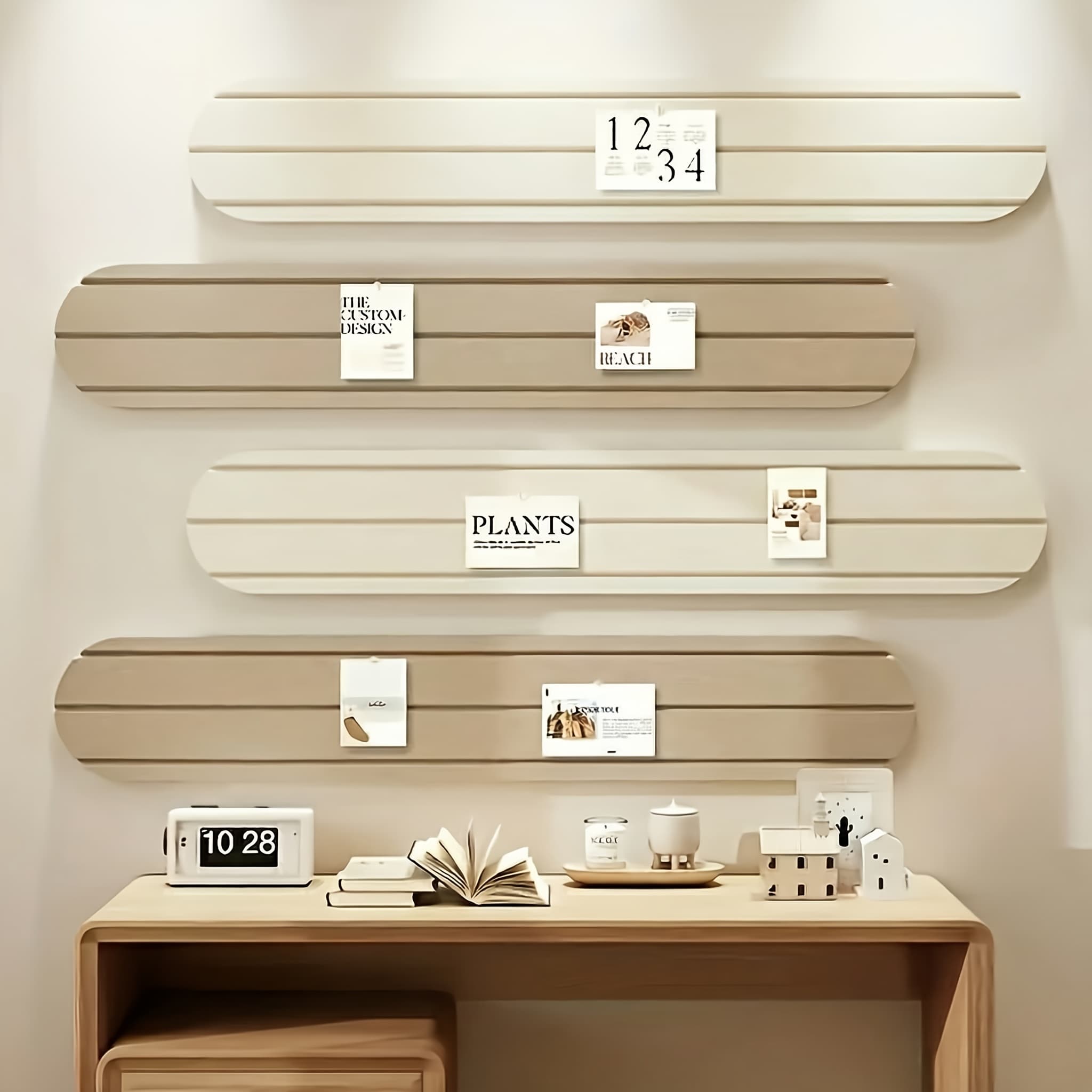 TEMU 4pcs Striped Felt Board Display Wall, Felt Wall Sticker Background Board, Polaroid Family Photo Album Wall, Message Board