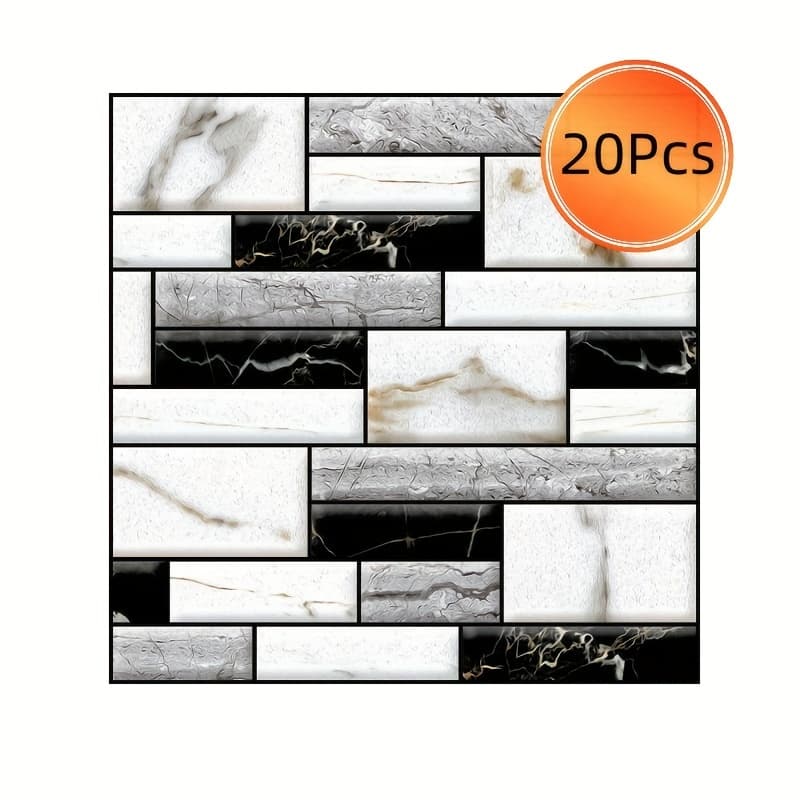 TEMU 20pcs Self Adhesive Tile Wall Sticker Home Decor 3d Pvc Sticker Covers For Kitchen Cupboard Bathroom Wallpaper Waterproof Wallpaper