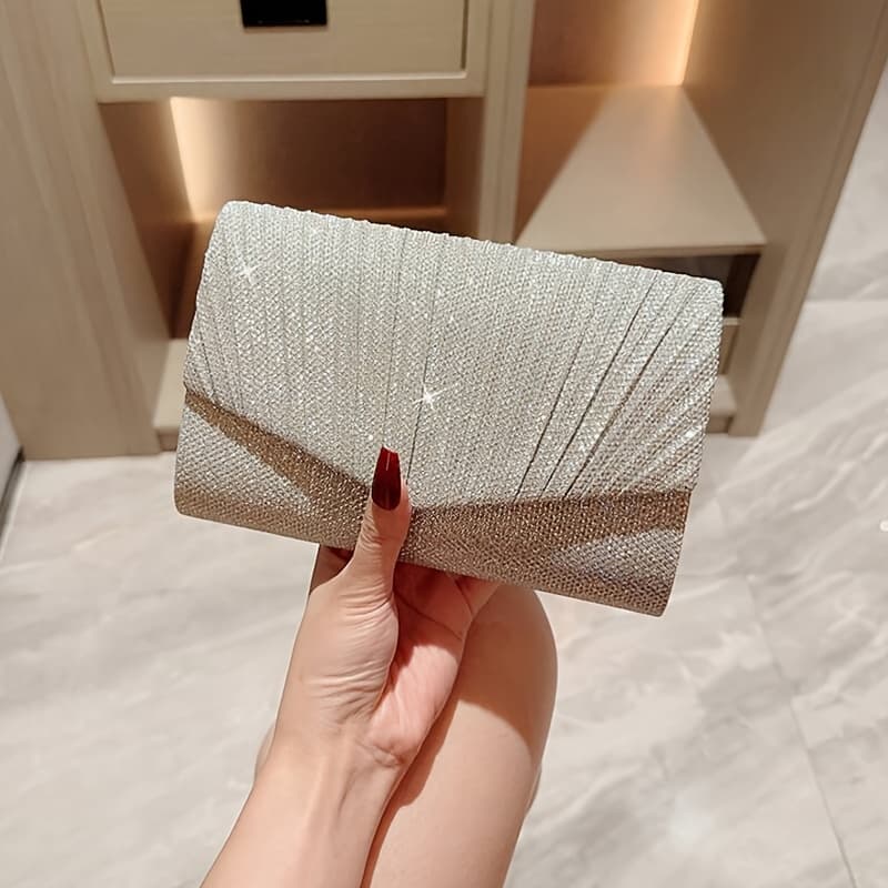 TEMU New Women's Clutch With Ruffles And Sequins For Evening Parties, High-end Feel Handbag For Weddings And Special Occasions