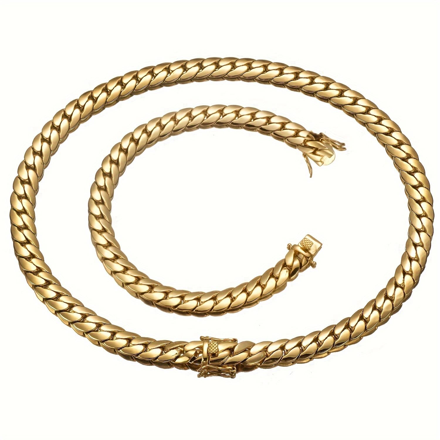 TEMU 2pcs Thick 18k Gold Plated Hip Hop Jewelry 316l 316l Stainless Steel Men Cuban Link Chain Whip Necklace Bracelet Set
