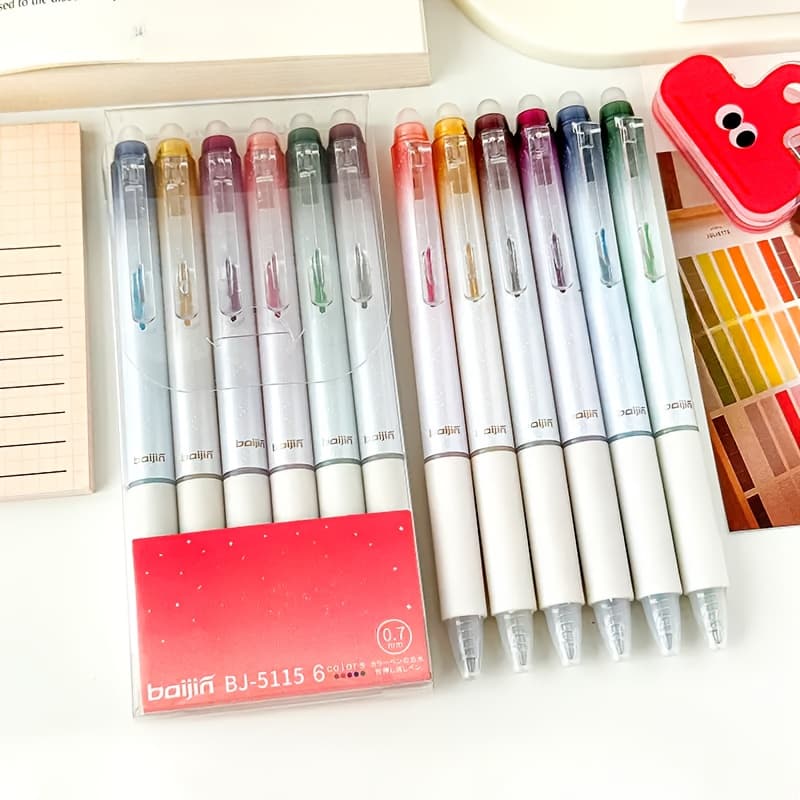TEMU Retractable 6pcs Glitter Erasable Gel Pens, 0.7mm Fine Tip, Colorful Aesthetic Pens For Diary, Home, School And Office Supplies, Back To School Gift