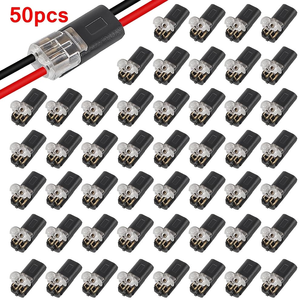 TEMU 50pcs Of Pluggable Led Wire Connectors, 2-pin 2-way Universal Compact Wire Terminals, Quick Splice Wire Connectors That Do Not Wire Stripping, Suitable For Awg 20-24