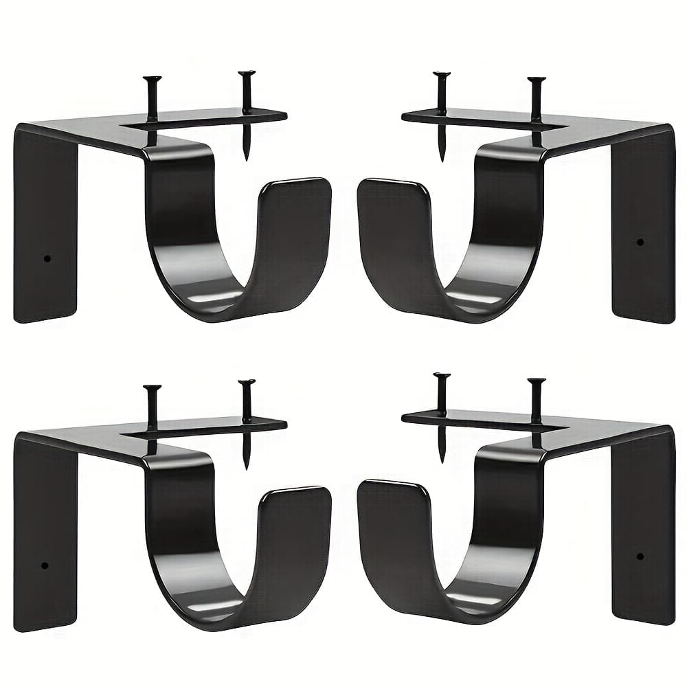 TEMU 4/8pcs No Drill Curtain Rod Brackets, Adjustable Metal Heavy Duty Curtain Rod Holders, Screwless Curtain Rods Hooks For Home