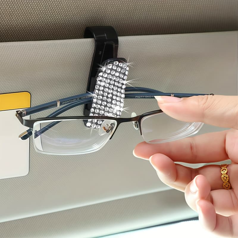 TEMU Car Sun Visor, Diamond-studded Fashion Glasses Clip, Car Glasses Holder And Hanger