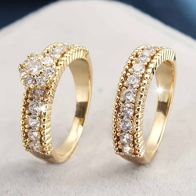 TEMU 2pcs Teenager's Fashion Ring Set Inlaid With Synthetic Synthetic Synthetic Zircon​​, Stackable Ring, Daily Casual Party Banquet Ring Additions, Fashion Jewelry Gift, For Teenager, For Teenager