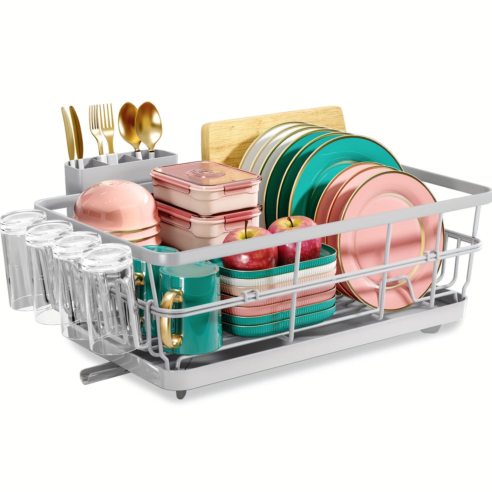 TEMU Kingrack Large Metal Dish Drying Rack For Kitchen Counter & Sink - Space-saving Dish Drainer With Drain Board, Cup Holder, Cutlery Organizer, Plates, Bowls & Utensils Storage