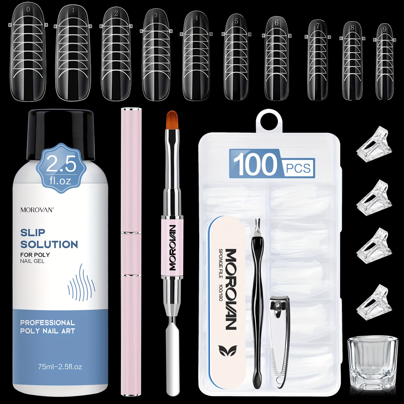 TEMU Morovan Nail Slip Solution Kit Compatible For Polygel Nails - Anti-stick Gel Liquid With Dual-ended Forms, 7-free Formula, Quick-dry For Diy Nail Extensions (salon & - Use)