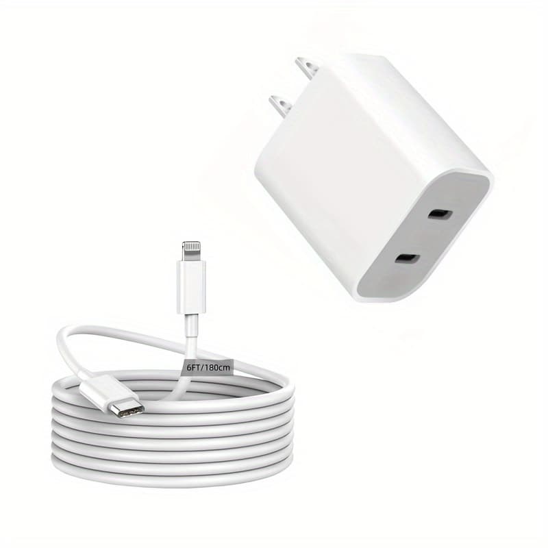 TEMU 2-pack Super Fast Charger For Iphone, 20w 20w Dual Port Usb C Wall Charger Plug Travel Charger Fast Charging 6ft Typec Cable For Iphone 14 13 12 11 Pro Max Xs X Se2022 Ipad