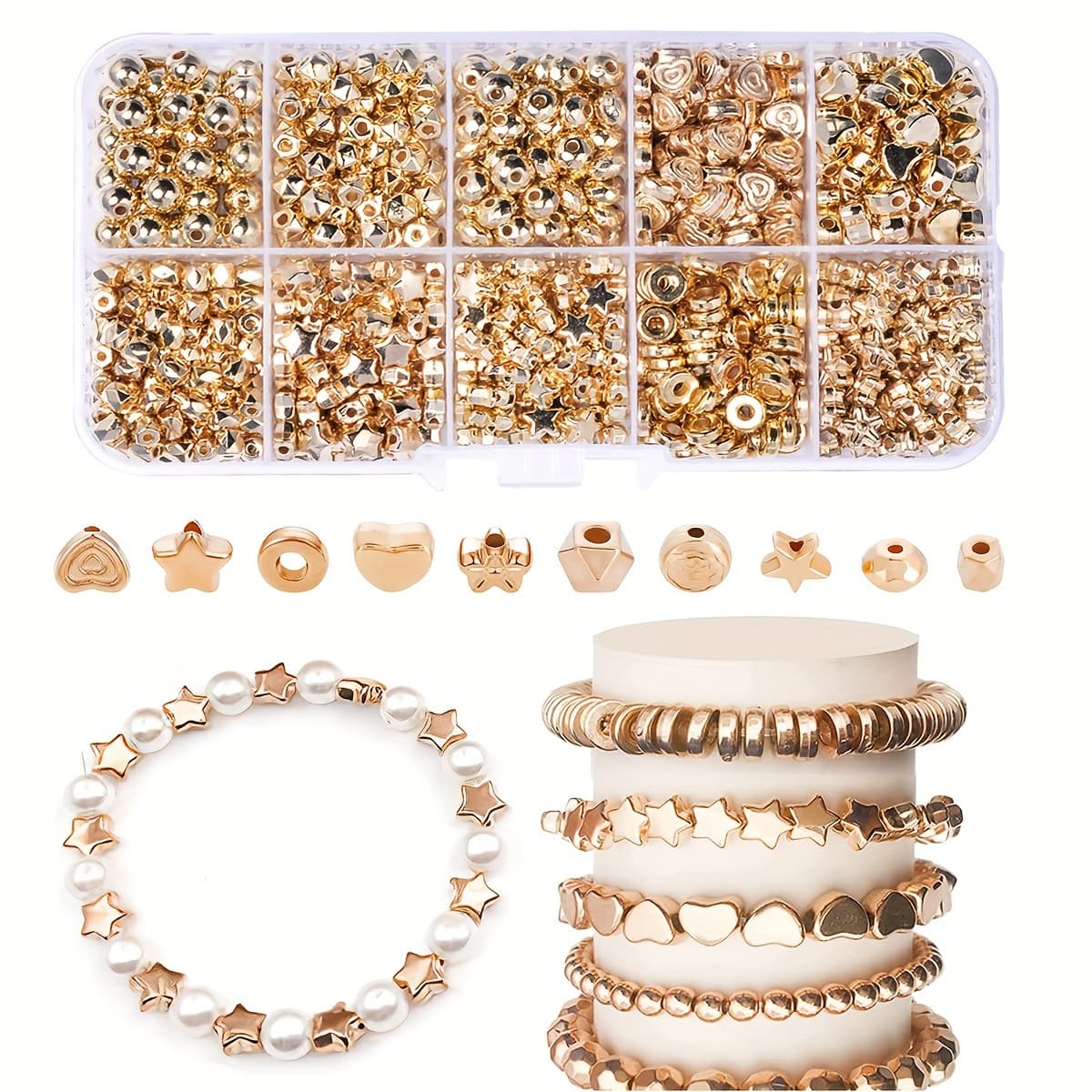 TEMU 1box Ccb Beads Craft Set, 500pcs Of Smooth Golden Round Spacer Beads For Jewelry Bracelet Making