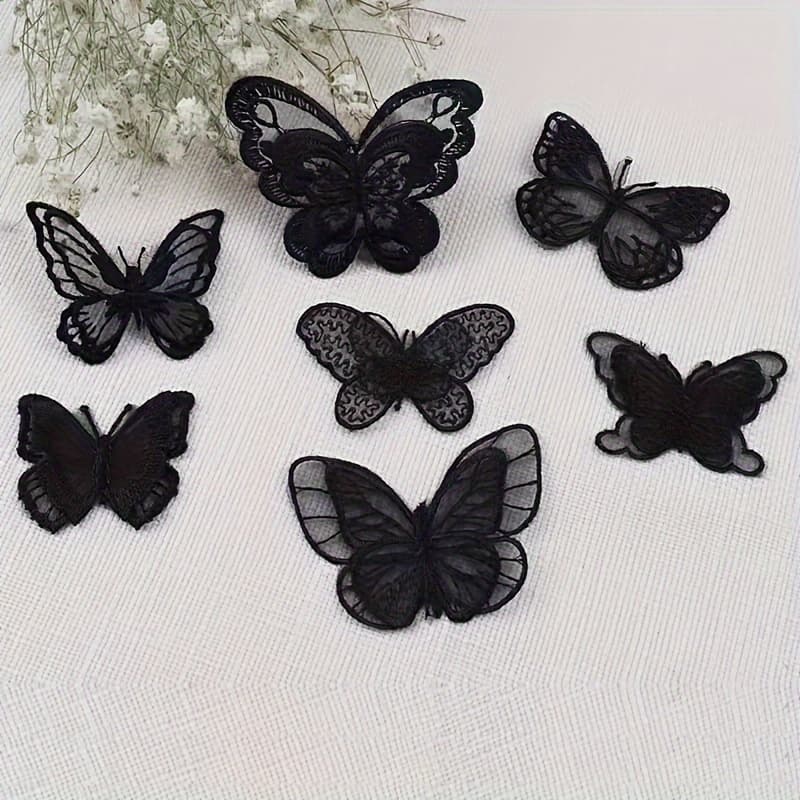 TEMU 8pcs Black Embroidered Patches Iron On/sew On Applique For Fashion Novelty Craft Decorative Additions For Clothing, Hats, Shoes, Bags