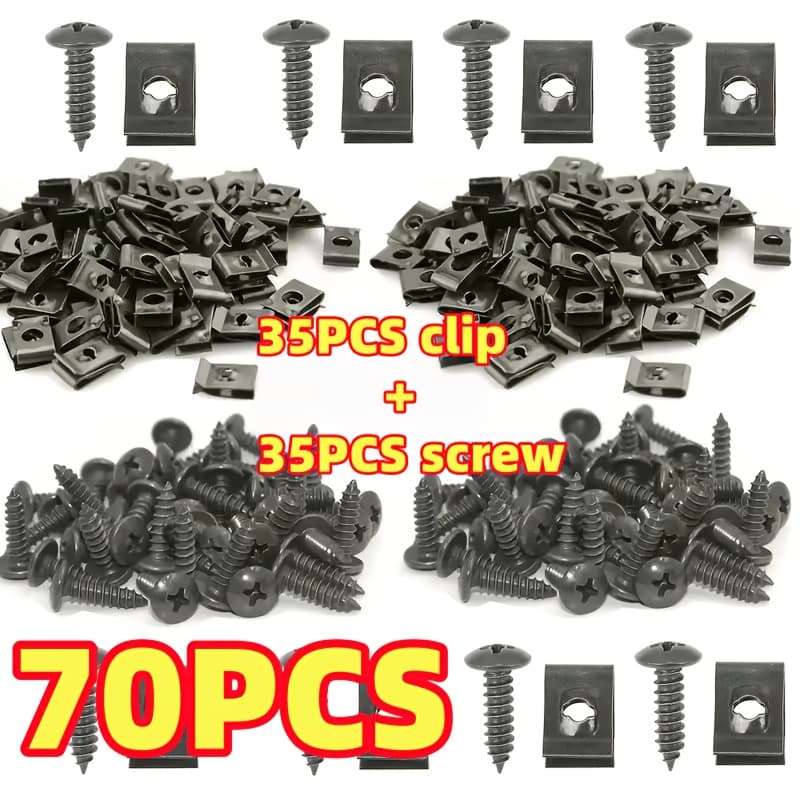 TEMU 70pcs (35pcs 35pcs Screw) U-type Clip Screw Base, Metal Material Fixing, Suitable For Car, Motorcycle, Electric Vehicle Interior, Fenders, Bumpers And Seats, Practical Accessory For Repair.