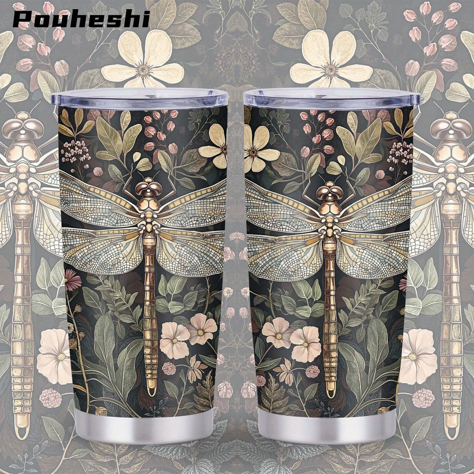 TEMU 1pc Dragonfly Water 20oz With Name/date/ - Stainless Steel Cup, -shaped, Hand Wash Only, & Portable For Gym, Travel, Birthday & Holiday Gifts Suitable For S &