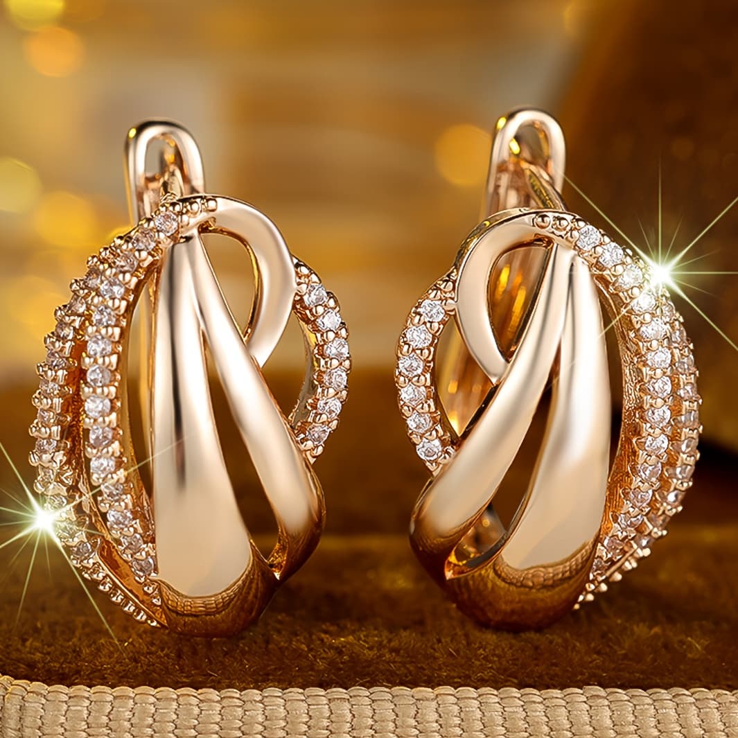 TEMU 1 Pair Stylish Statement, Elegant And Exquisite, Inlaid With White Synthetic Zircon Earrings, Suitable For Parties, Weddings, And Everyday Wear