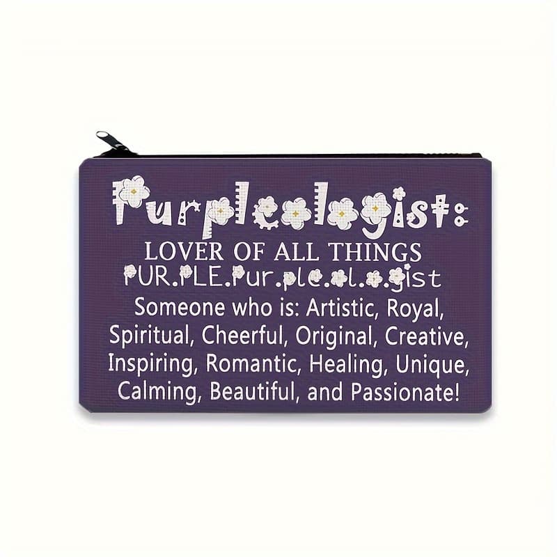 TEMU Purple Cosmetic Bag With Zipper – "purplepologist" Design, Floral Patterns & Positive , Perfect Gift For Women, Girls, And Purple Lovers