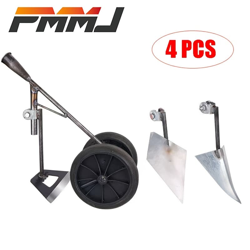 TEMU Pmmj Tri-function Manual Garden Tool. Agricultural Wheeled Push Hoe For Weeding, Cultivating And Trenching. Durable For Small-scale Farming, Lawns And Gardens. Features Ergonomic