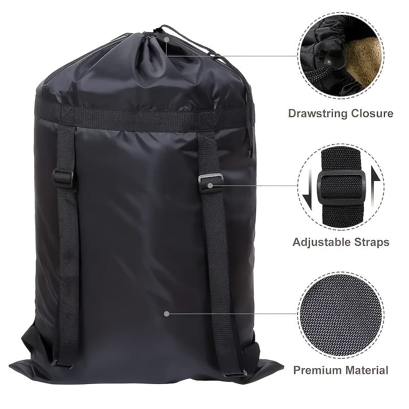 TEMU Large Capacity Polyester Laundry Bag With Drawstring Pocket, Minimalist Shoulder Backpack Style, Portable Dirty Clothes Storage For Students And Travel, Laundry Bags