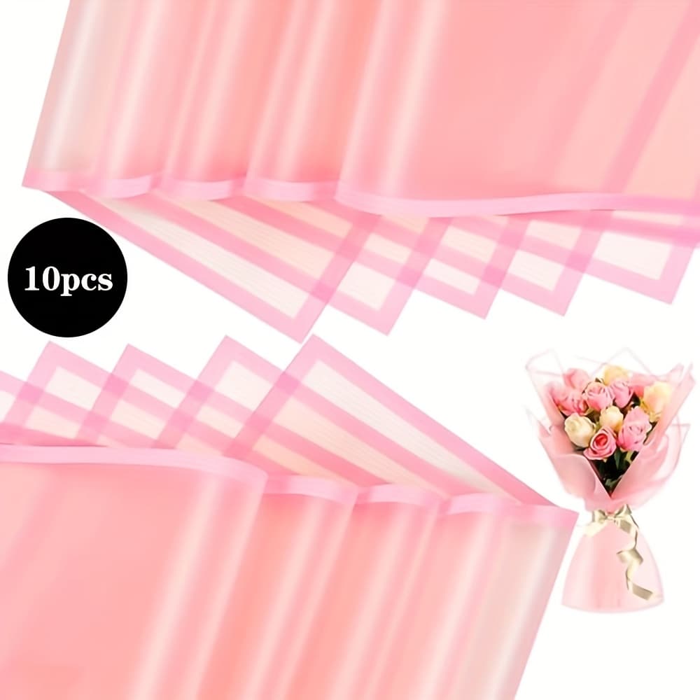 TEMU 10pcs Semi-transparent Floral Wrapping Paper With Magic Edges, Waterproof Rose Bouquet Packaging For Flower Shops & Gifts