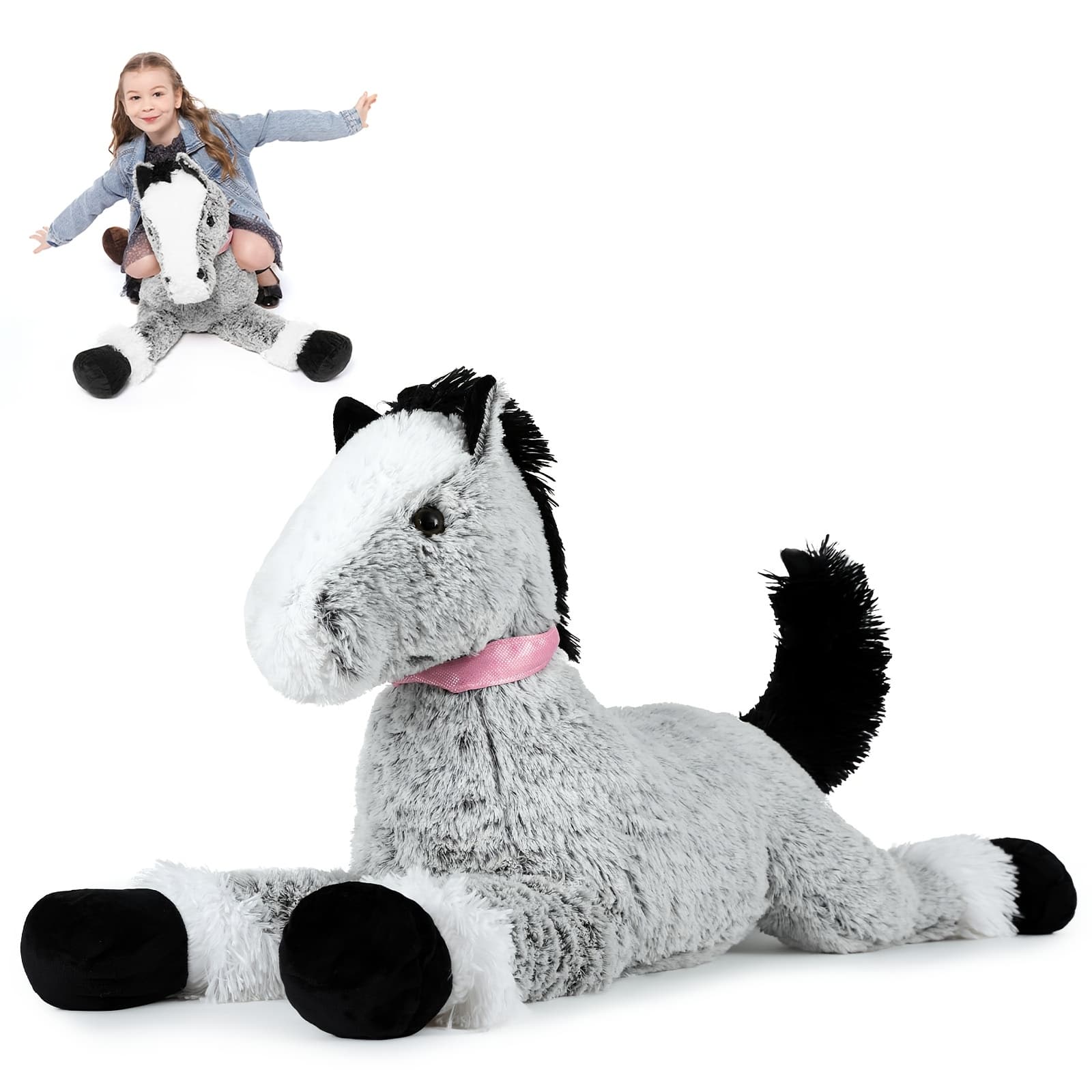 TEMU Large Horse Stuffed Animals, 35 Inch Stuffed Pony Plush Toys, Soft Gray Plush Pillow For Kids Girlfriend