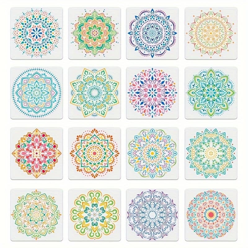 TEMU 16pcs Mandala Painting Hollow Template For Spray Painting And Graffiti Diy Material Template