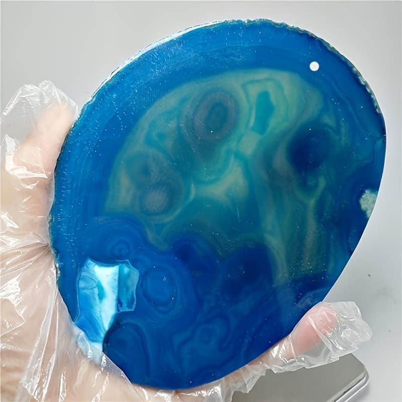 TEMU 1pc Enormous Hollowless Blue Agate Wind Chime With Holes, Trouble Landscape Natural Agate , Jewelry Making Supplies, Crystals, Natural Stone