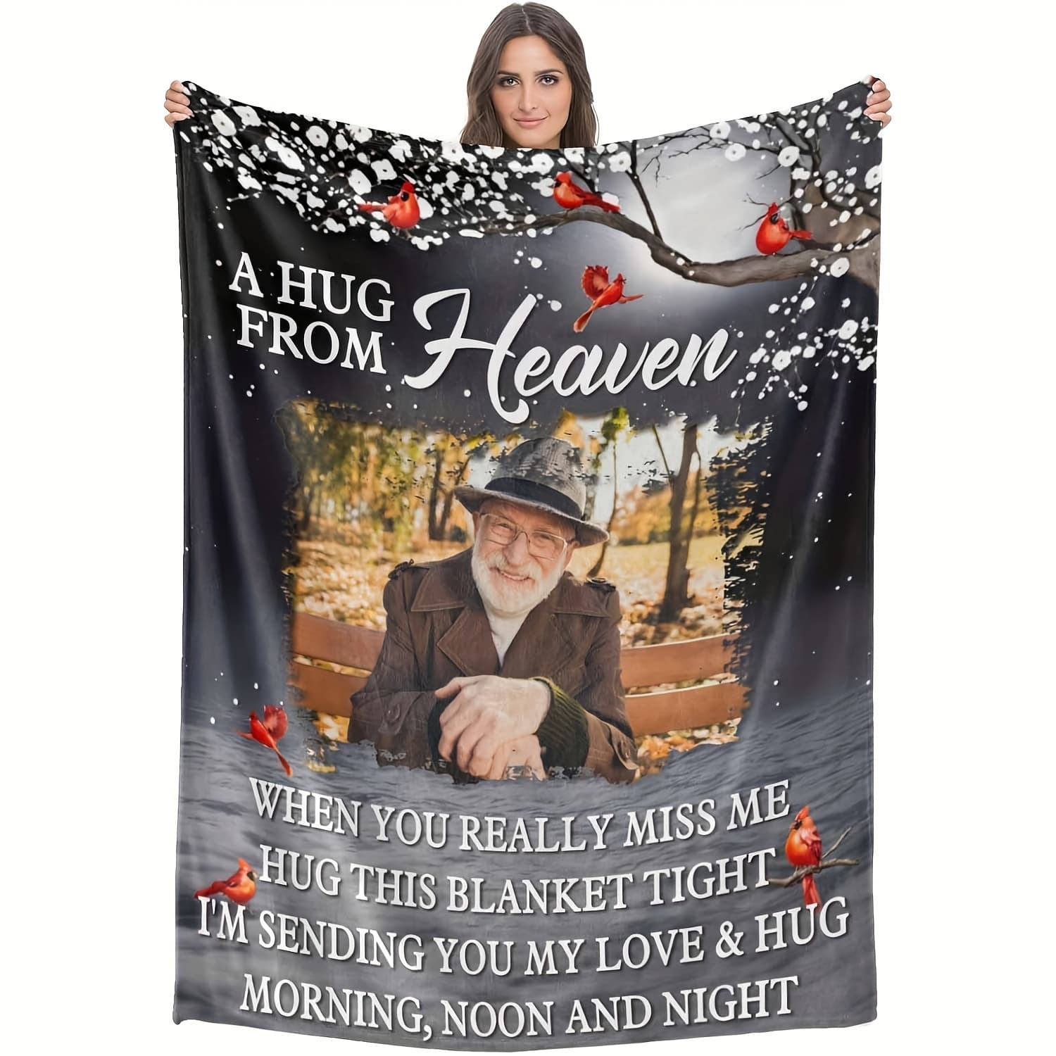 TEMU 1 Personalized Memorial Photo Blanket - Vintage Heaven Theme Design, Includes "" Message, Flannel Fabric, , Customizable With Your Photo And Options - Memorial Gift For , Text Design, Soft