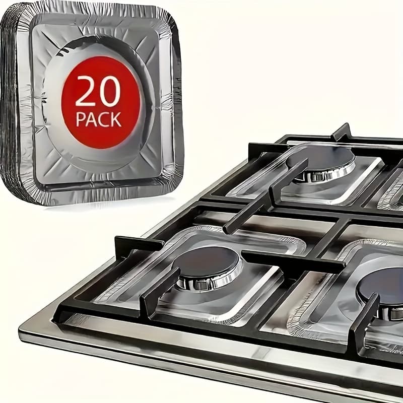 TEMU 20pcs Disposable Heat-resistant Gas Stove Burner Covers With Aluminum Lining - Protectors For Kitchen Stovetop For - Kitchen Tools And Household Supplies