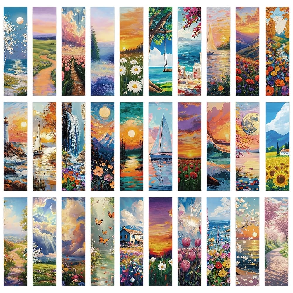TEMU 30 Beautifully Designed Oil Painting Bookmarks For , Reading Decorations, And Message Cards