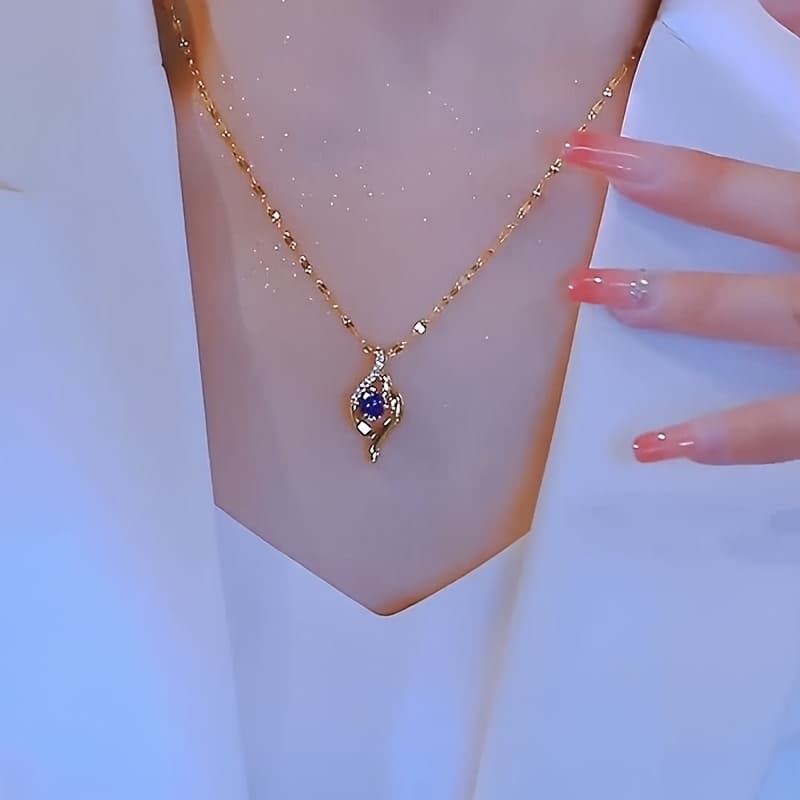 TEMU 14k Gold-plated Non Fading Titanium Steel Women's Necklace, Fashionable Pendant Inlaid With Cubic Zirconia, Suitable For Jewelry Gifts For Women And At And Vacations